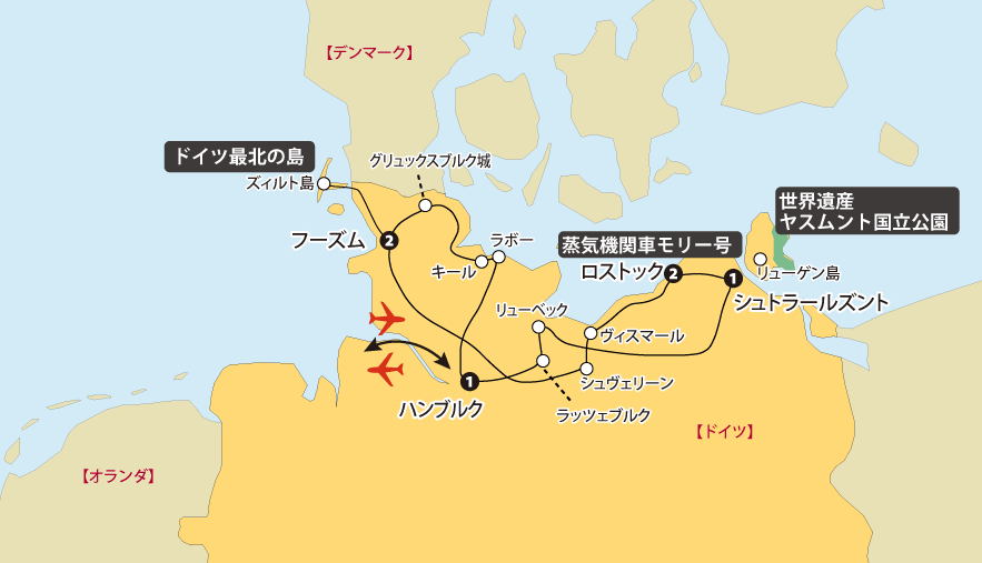 春の北ドイツ地図