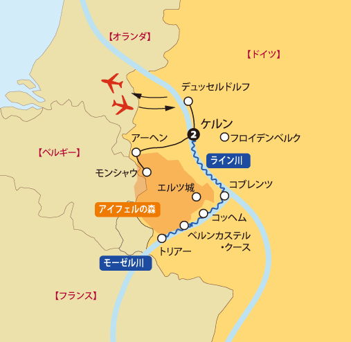 クロワジヨーロッパ・フランス号クルーズ地図