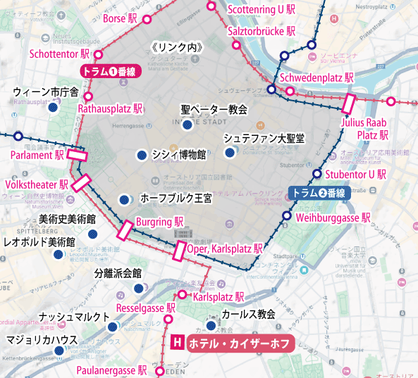 好立地のホテルに泊まる芸術の都ウィーン滞在9日間地図
