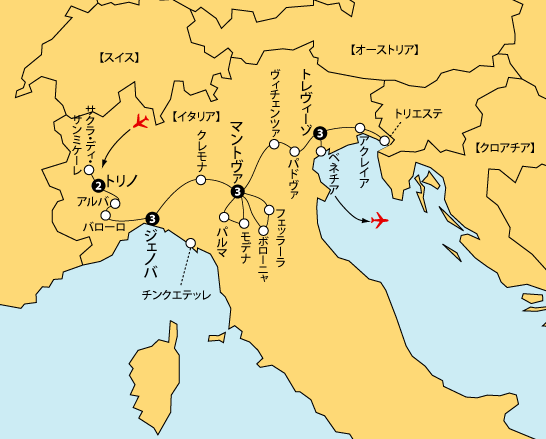 連泊北イタリア地図