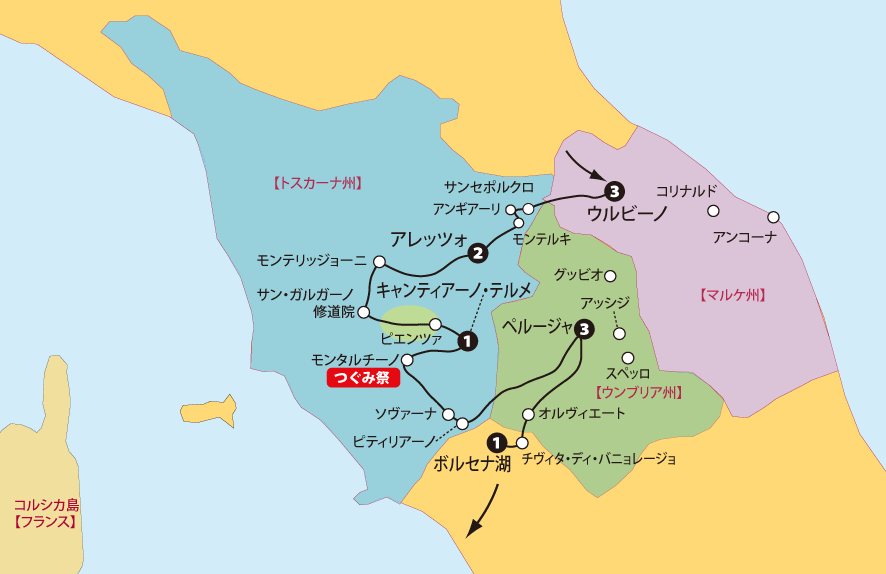 中部イタリア13日間地図pc