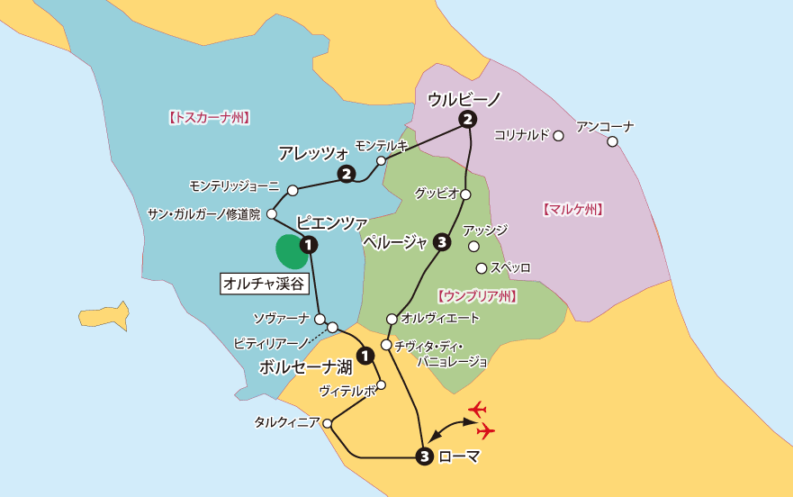 中部イタリア13日間地図pc