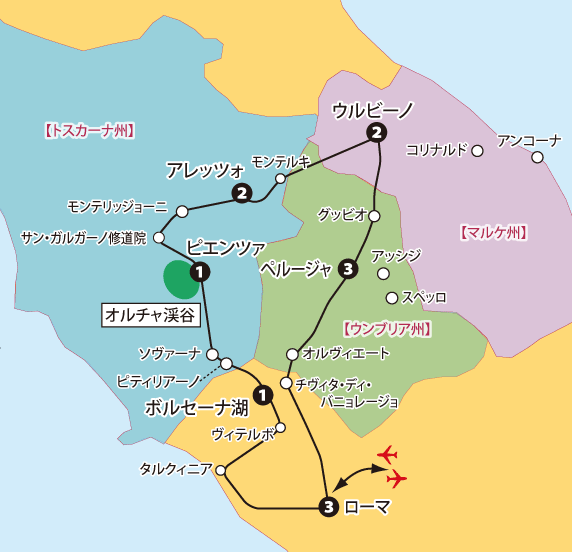 中部イタリア13日間地図sp