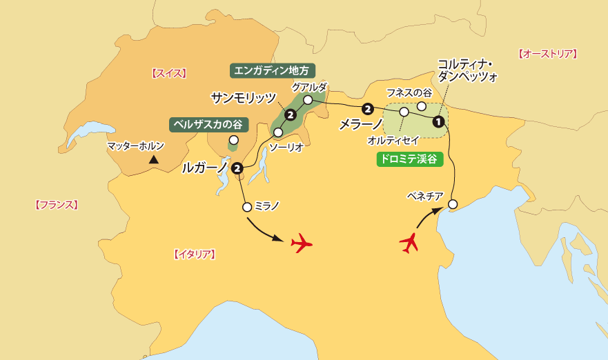 秋のドロミテスイス地図pc