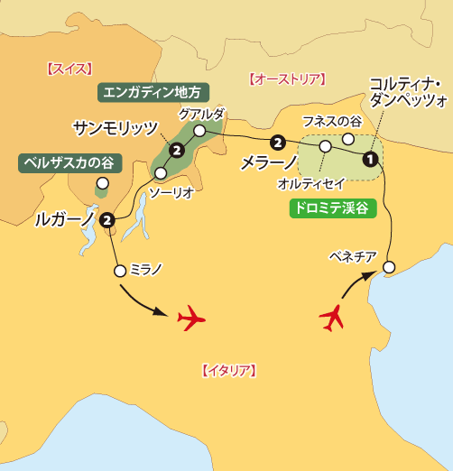 秋のドロミテスイス地図sp