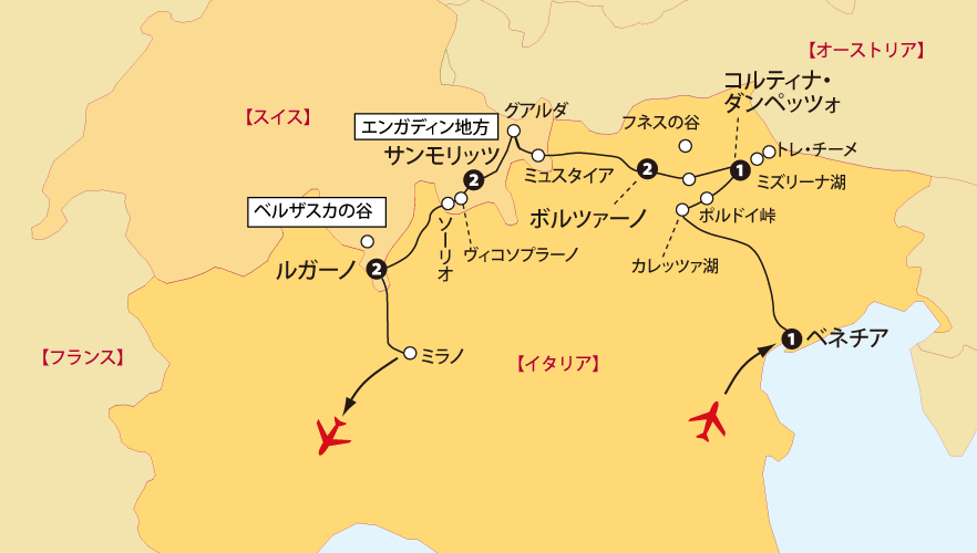 秋のドロミテスイス地図pc