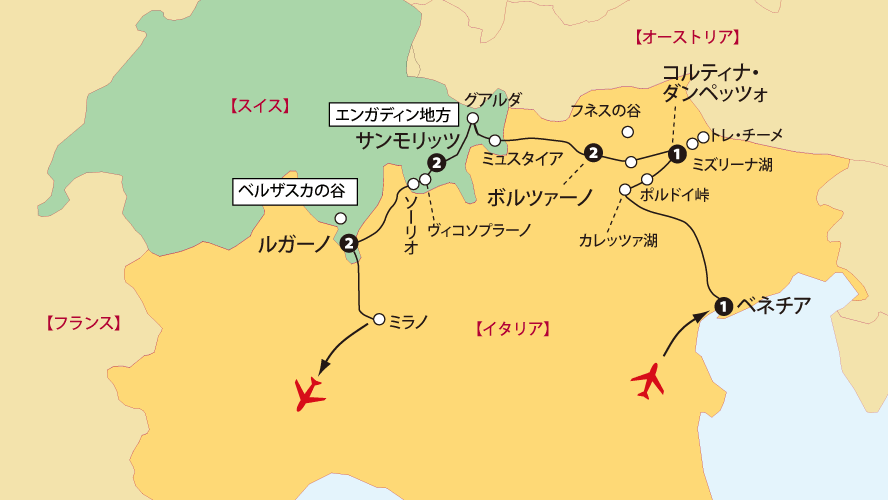 秋のドロミテスイス地図pc