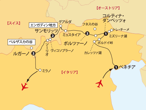 秋のドロミテスイス地図sp