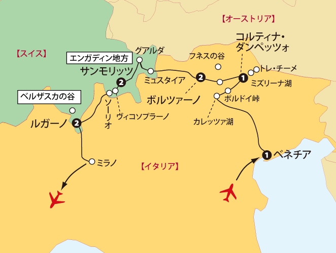 秋のドロミテスイス地図sp
