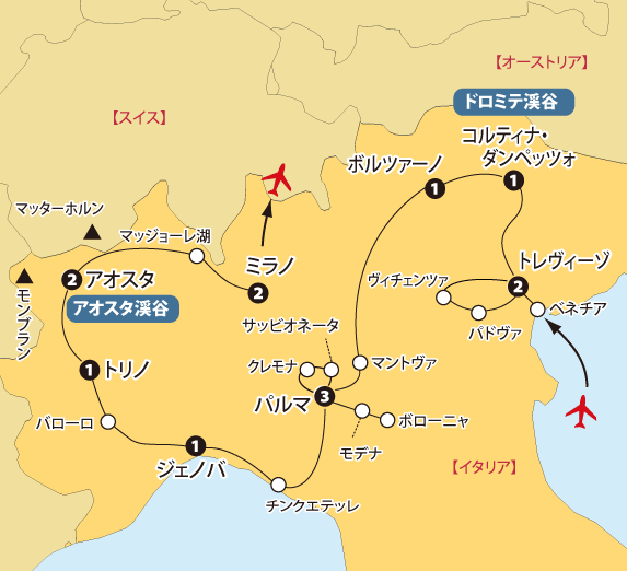 北イタリア大周遊地図sp