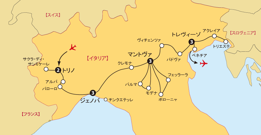 連泊北イタリア地図
