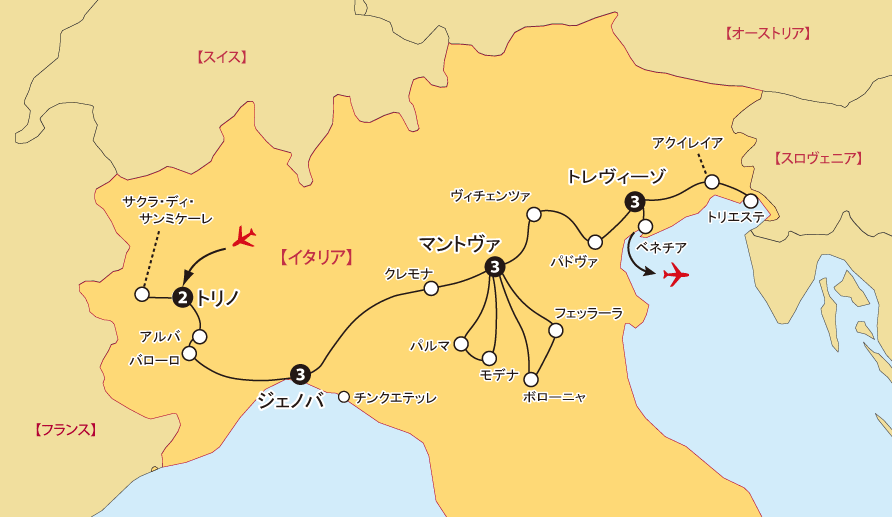 連泊北イタリア地図