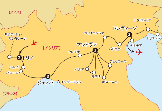 連泊北イタリア地図