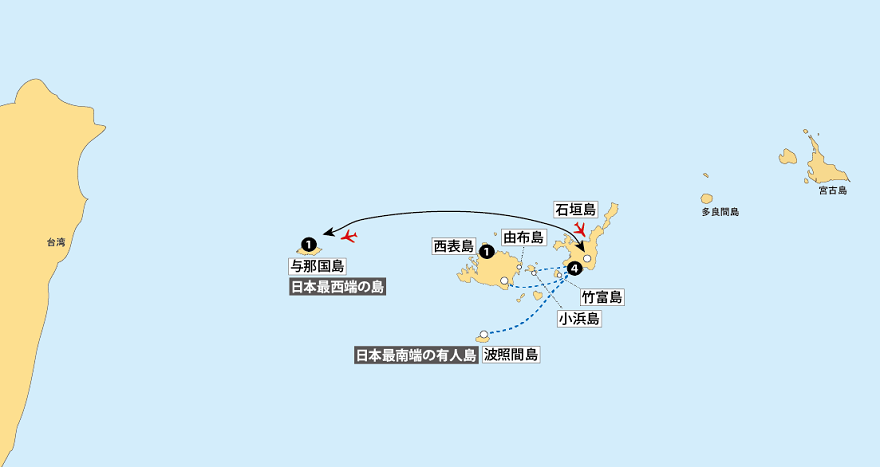 八重山諸島7島巡り地図