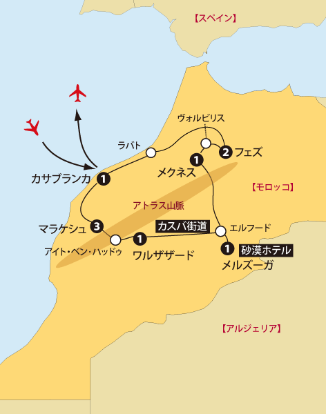 望郷のモロッコ12日間地図