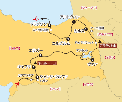 東トルコ12日間地図