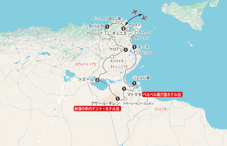 チュニジア11日間地図