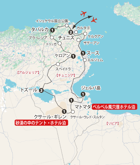チュニジア11日間地図