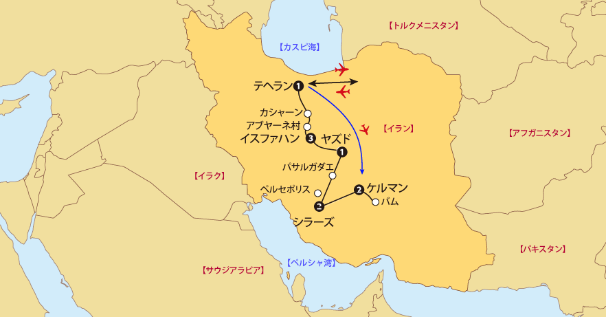 イラン12日間地図