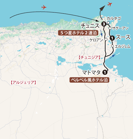 マグレブ紀行-チュニジア地図