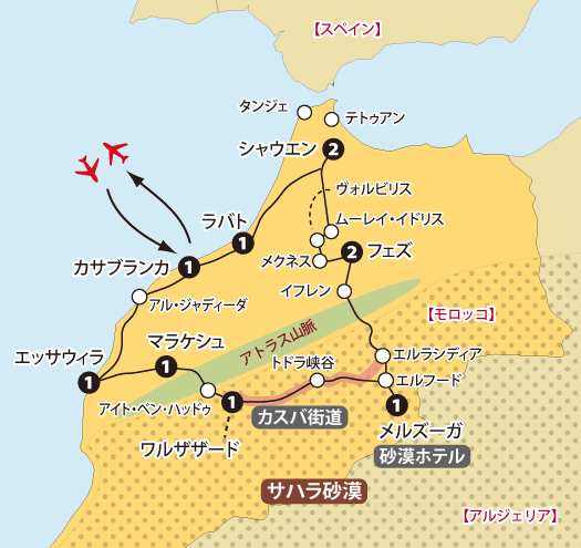 モロッコ13日間地図