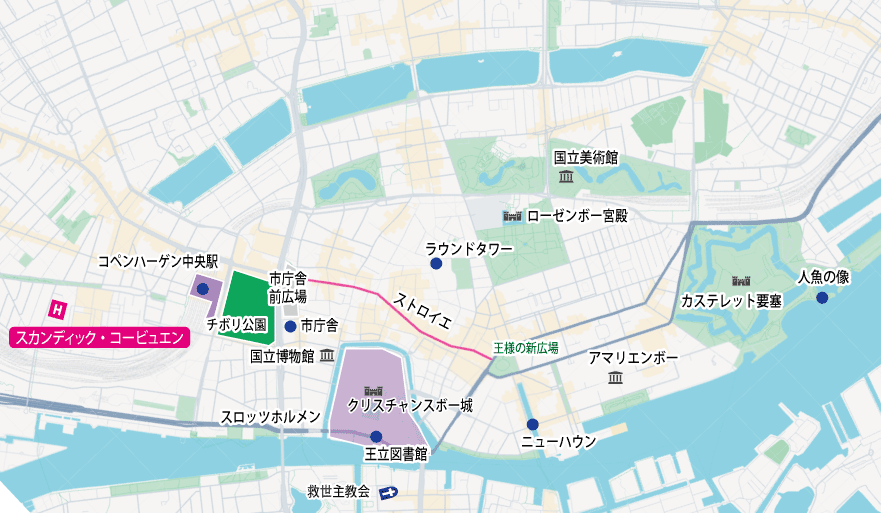 運河彩る王都・コペンハーゲン滞在と周辺への旅 ８日間地図