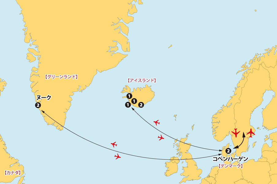 アイスランドの大自然とグリーンランド11日間地図pc