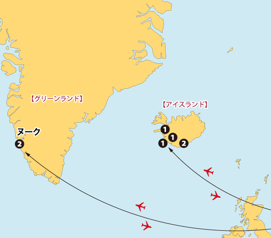 アイスランドの大自然とグリーンランド11日間地図sp