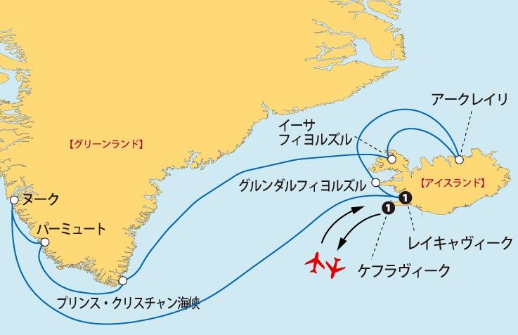 アイスランド・グリーンランドクルーズ地図