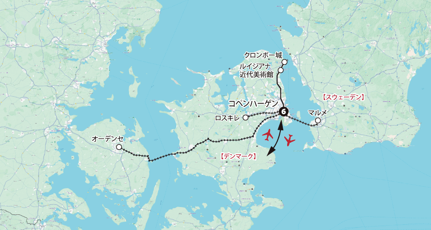 運河彩る王都・コペンハーゲン滞在と周辺への旅 ８日間地図