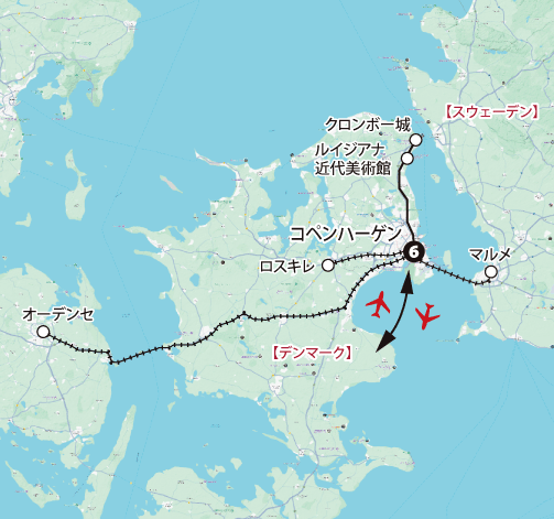 運河彩る王都・コペンハーゲン滞在と周辺への旅 ８日間地図