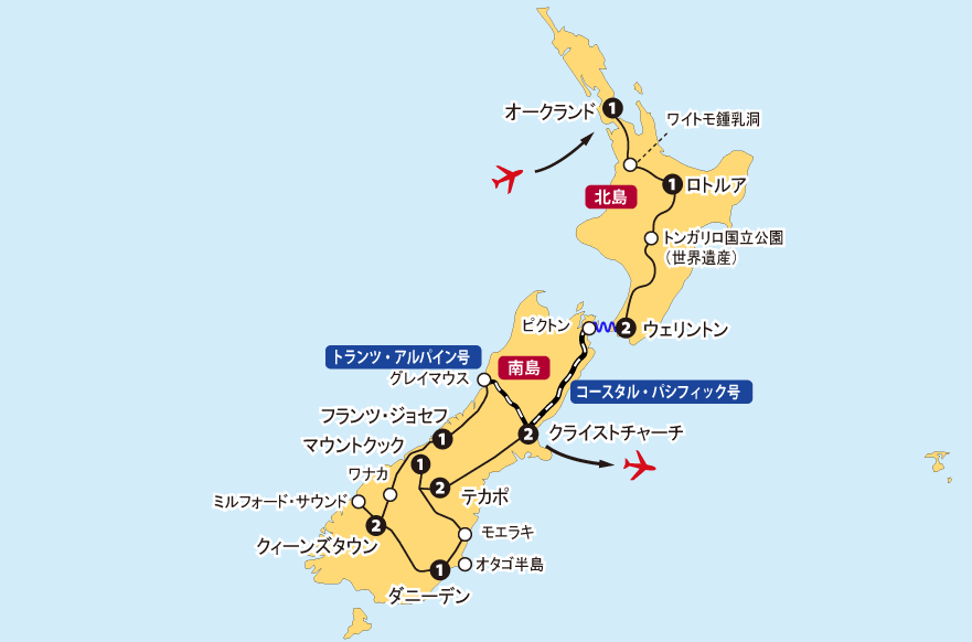 ニュージーランド大紀行15日間地図
