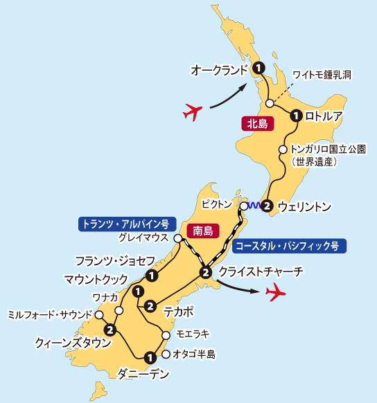 ニュージーランド大紀行15日間地図