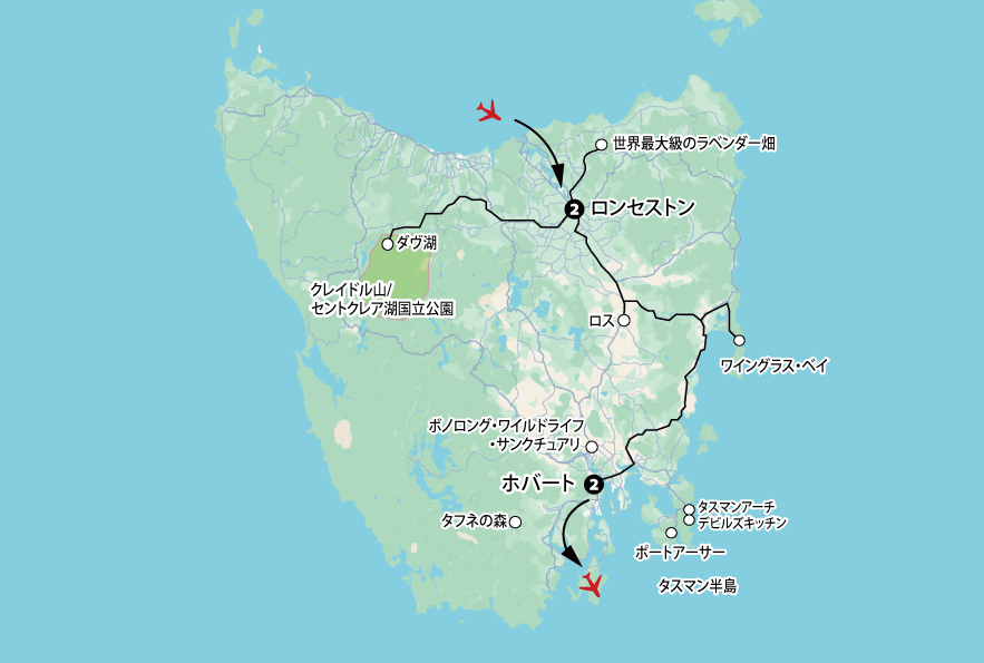 「タスマニア大自然7日間」地図