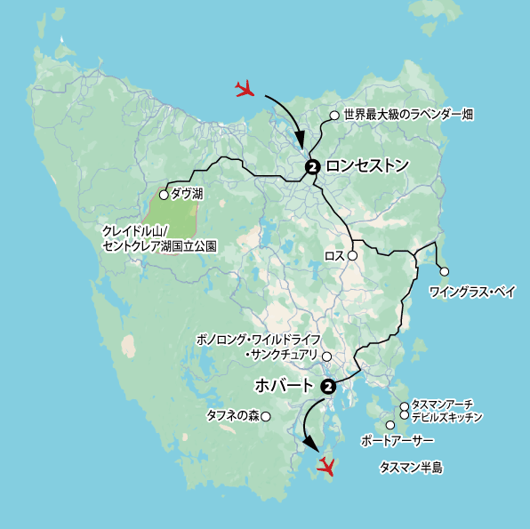 「タスマニア大自然7日間」地図