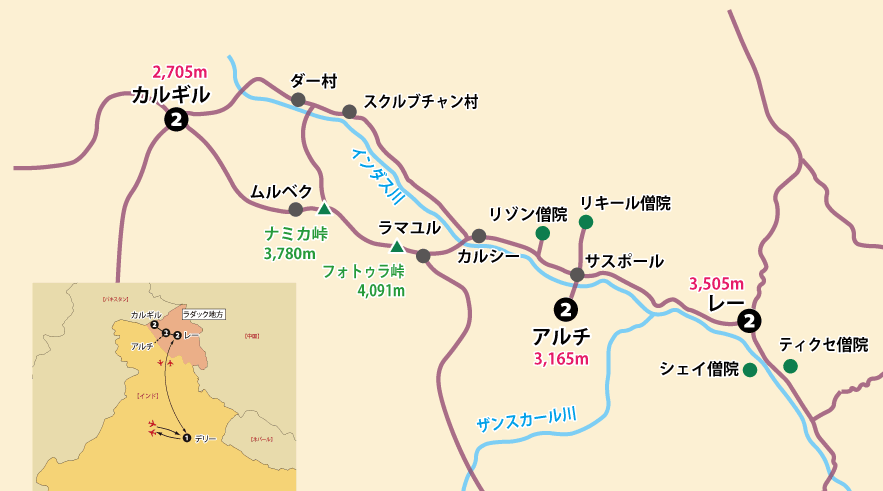 秘境ラダックへの旅９日間地図pc