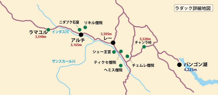 天空の小チベット・ラダックへの旅8日間地図pc