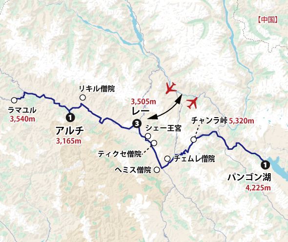 「天国に一番近い湖」パンゴン湖畔に宿泊～天空の小チベット・ラダックへの旅 ８日間ラダック地方詳細地図pc