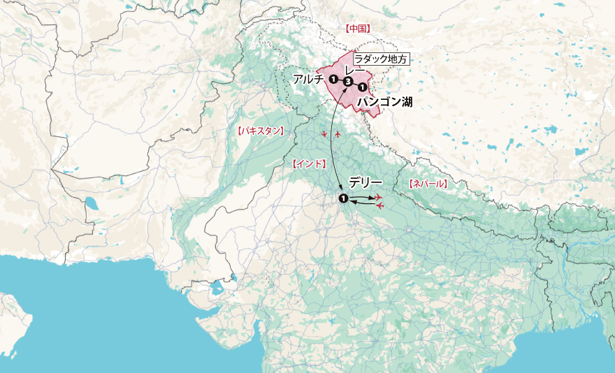 「天国に一番近い湖」パンゴン湖畔に宿泊～天空の小チベット・ラダックへの旅 ８日間地図pc