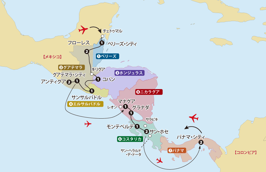 中米7カ国地図pc
