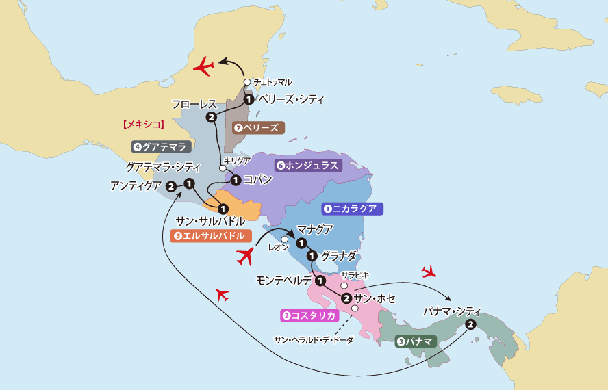 中米7カ国地図pc