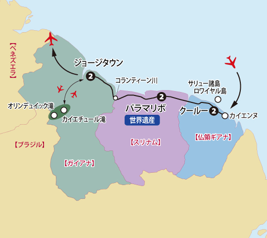 コロンビア・ガイアナ・スリナム・仏領ギアナ地図sp