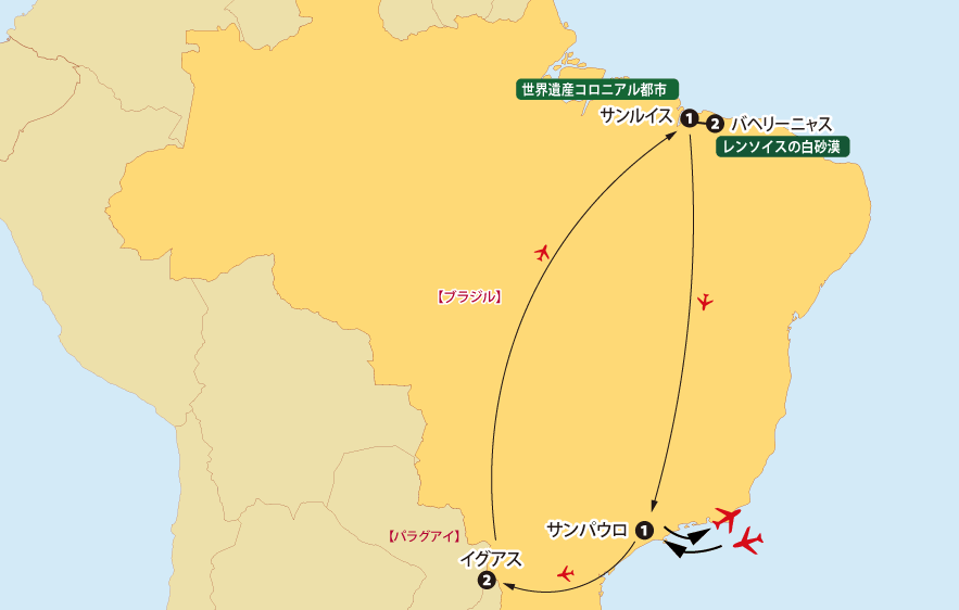 イグアスの滝とレンソイスの白砂漠 10 日間地図
