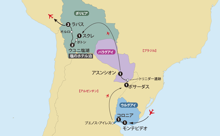 ウルグアイ・パラグアイ・ボリビア地図pc