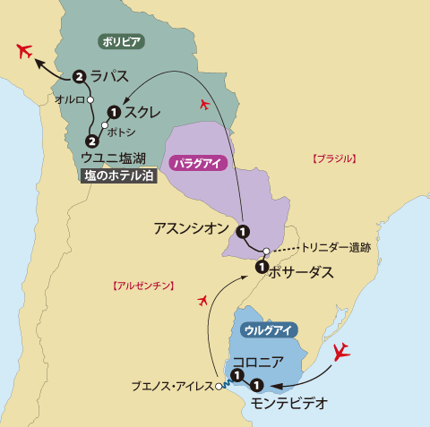 ウルグアイ・パラグアイ・ボリビア地図pc