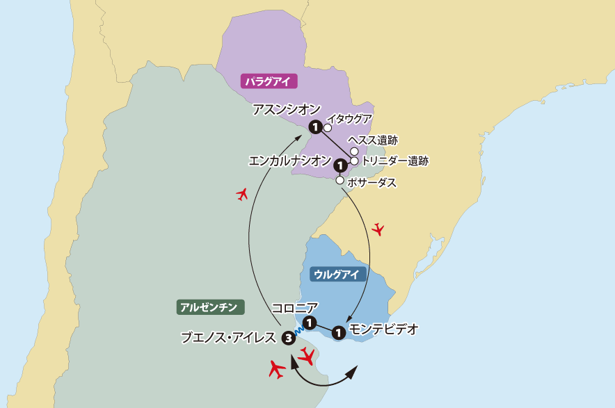 ウルグアイ・パラグアイ・ブエノスアイレス地図pc