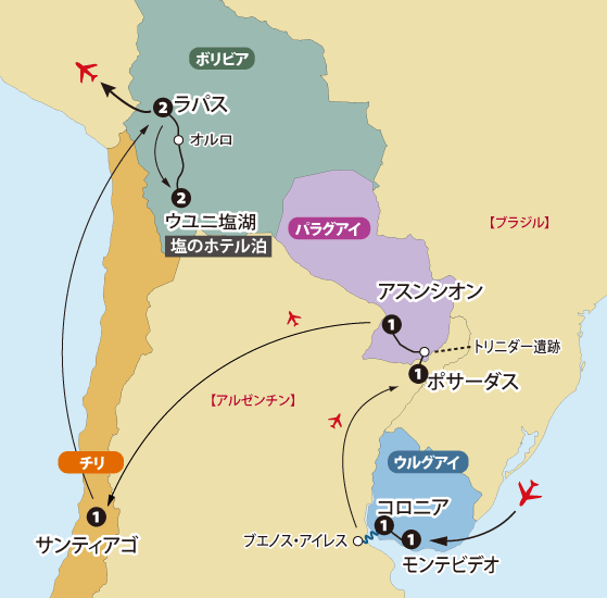 ウルグアイ・パラグアイ・チリ・ボリビア地図pc