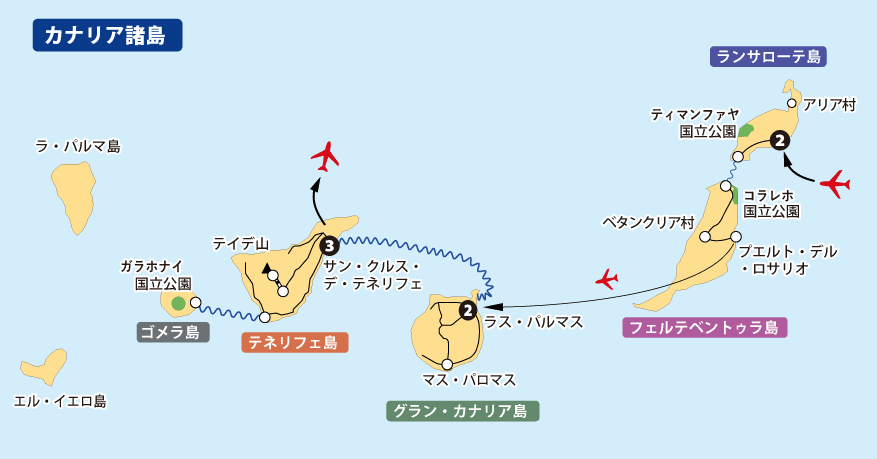 カナリア諸島10日間地図