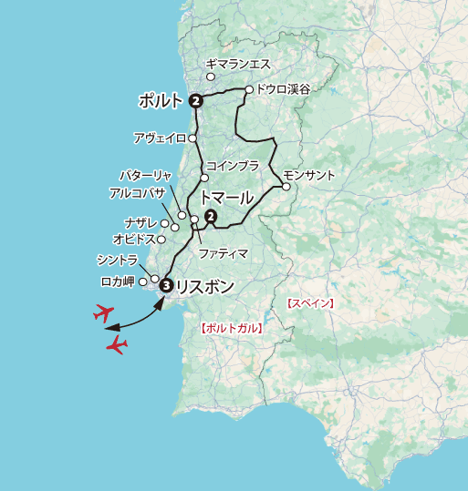 春のポルトガル旅情11日間地図sp