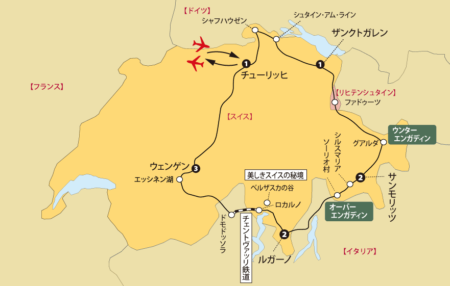 スイス東部とウェンゲン地図pc